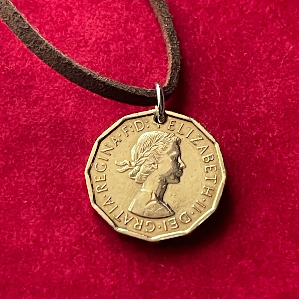 Antique Three Pence coin pendant necklace